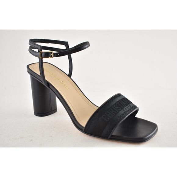 Dior Dway Heeled Sandal Embroidered Satin Black Ankle Strap Block Heel Pump 35 - Picture 5 of 14